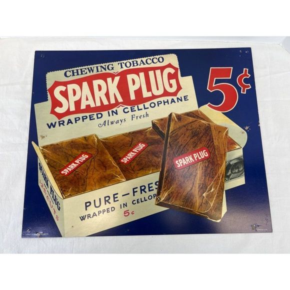 Vintage Spark Plug Chewing Tobacco Litho USA Liggett & Myer Sign - Picture 2 of 8